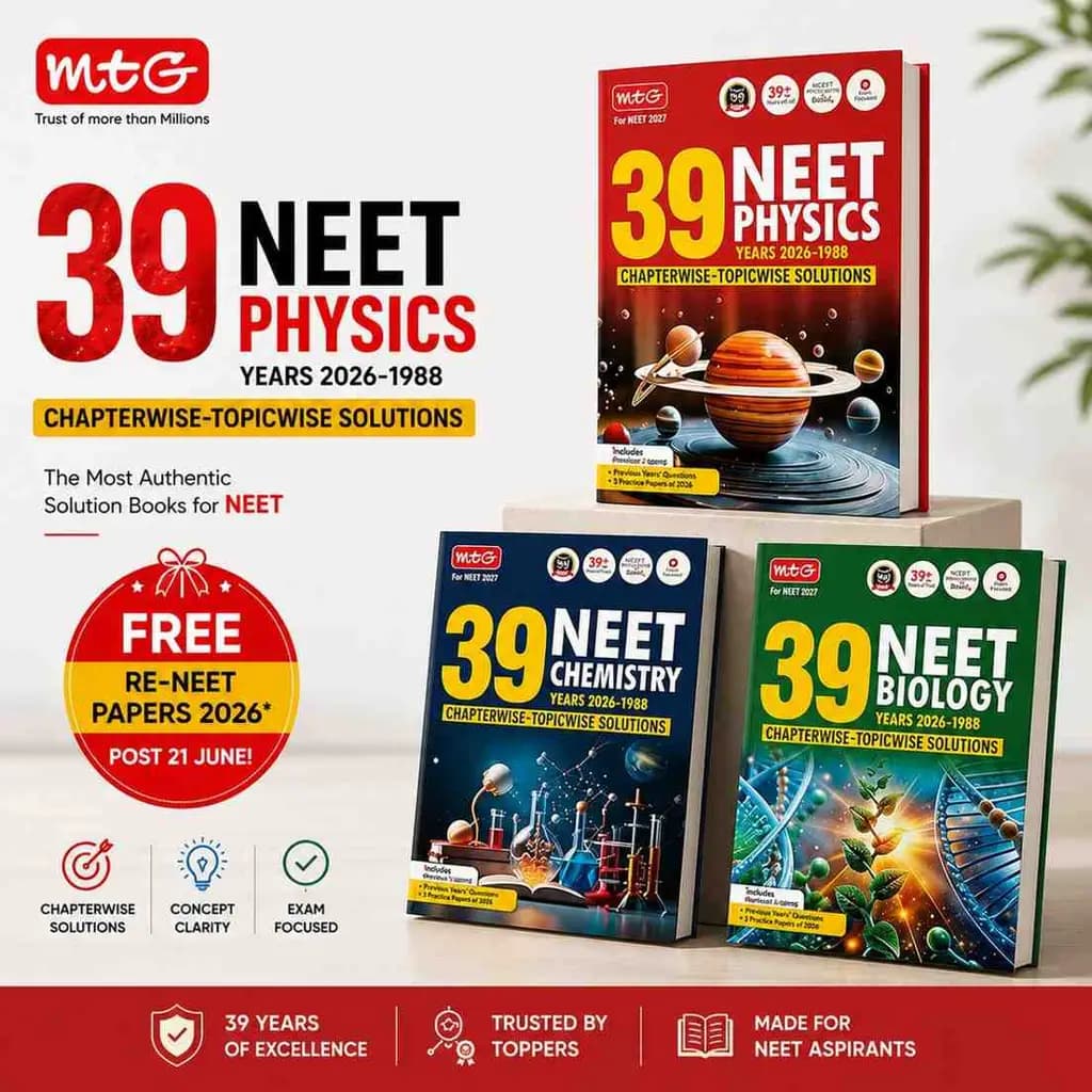 MTG NEET PYQ 39 Years Physics, Chemistry & Biology Book For 2026-2027 Exam (Set of 3) | Chapterwise Topicwise Solved Question Papers | Free Video Solutions | AI Powered Digital Resource